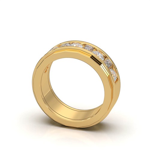 Lab-Created Diamond Channel Set Baguette Round Wedding Band Ring 10k Gold - Picture 3 of 14