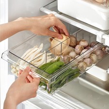 Fridge Drawer Storage with Adjustable Slide Rail And  2 Partition Plates