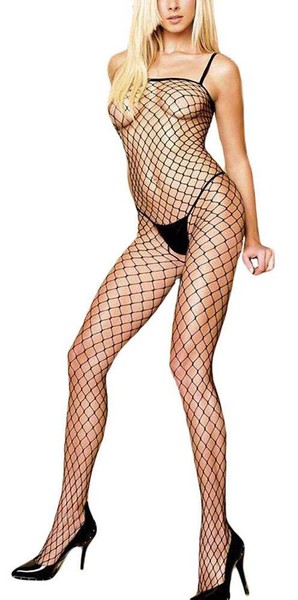 Scharfer Enger Netz Catsuit Ouvert Schwarz-image