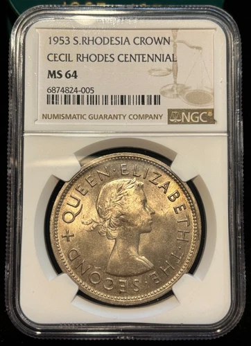 SOUTHERN RHODESIA Crown 1953, Rhodes Centennial, NGC MS 64 Lustrous UNC. 005. D1