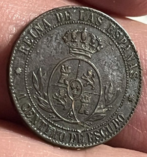 Cincin19 ISABEL 2ª Escaso 1 Ctmo de Escudo Sin OM 1866 Barcelona