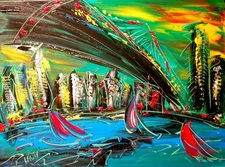 BROOKLYN  BRIDGE - GICLEE PRINT  Painting Stretched Canvas Impressionist KAZAV