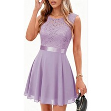 BeryLove Lavender Lace Chiffon Dress V-Back Sleeveless Party Mini Dress