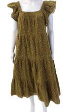 Madewell Women A-Line Sundress Brown Floral Square Neck 100% Cotton Long Size M
