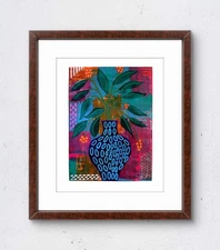 Original Abstract Botanical Art 14x11 Paper Bold Color Expressionistic Painting