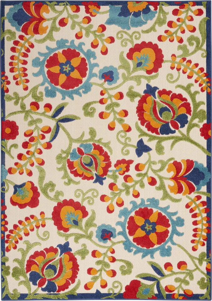 Multi Color Rectangular Outdoor Rug 36X56 Durable Polypropylene Floral Design - Image 3 of 4
