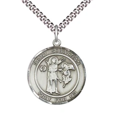 Large Sterling Silver Scapular Medal Pendant 24" Lobster Claw Chain Necklace