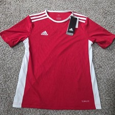 New Adidas Shirt Youth M Entrada 18 Jersey Red White Stripe Short Sleeve Jersey