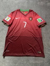 Iconic Ronaldo #7 2014 Portugal World Cup Badges Rare Home Soccer Jersey Large