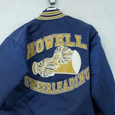 Vtg Howell Cheerleading Satin Varsity Jacket Medium Blue Bomber New Jersey USA