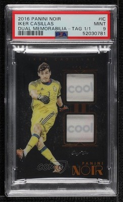 2016-17 Panini Noir Memorabilia Tag 1/1 Iker Casillas PSA 9 MINT Dual Patch 1o2