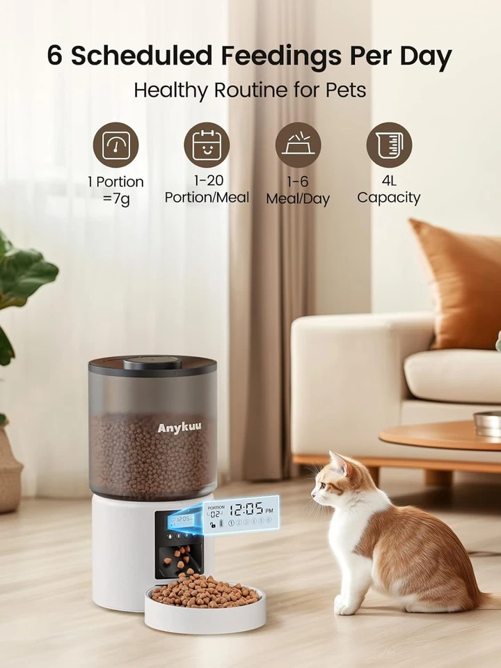 Distributore Automatico Cibo Gatti 4L Dispenser Crocchette Gatto Con Timer Progr - Immagine 2 di 4