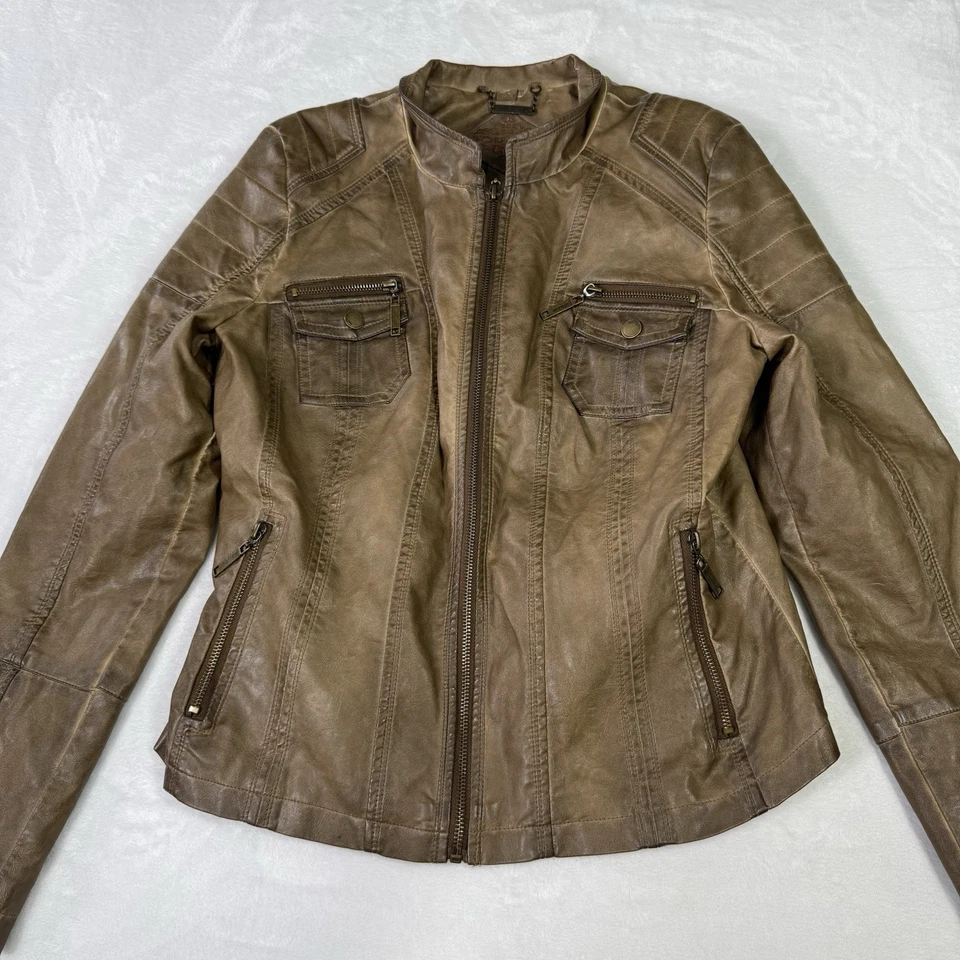 JouJou Leather Jacket Womens Large Chocolate Brown Moto Biker Bomber Aviator - Image 3 of 4