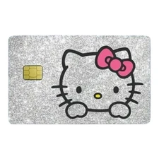 SILVER Sparkle Glitter Look Hello Kitty Credit Debit Bank Card Skin CoverSticker