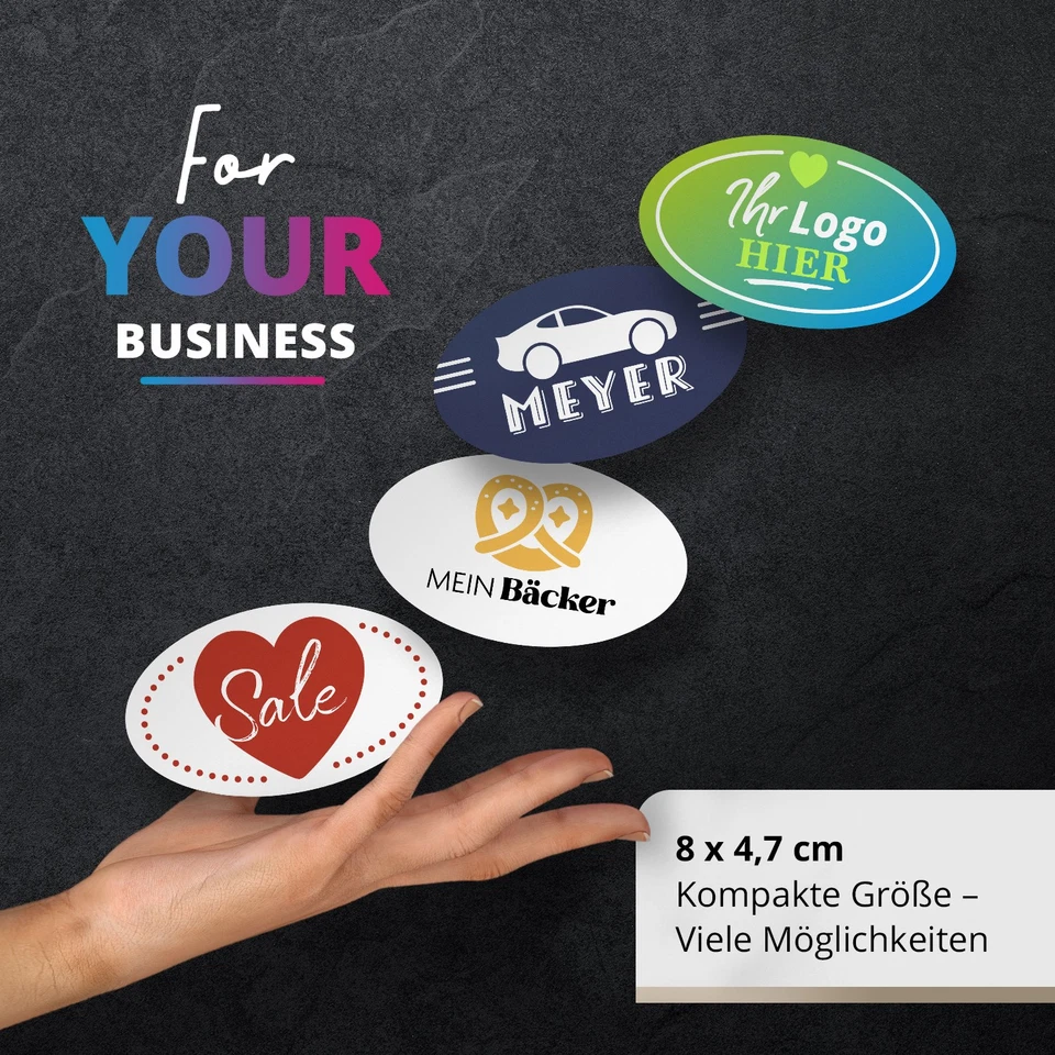 100 ovale Logo Aufkleber 8×5 cm individuell mit eigenem Logo oder Wunschmotiv - Bild 3 von 4