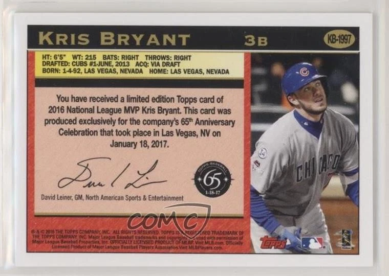 2016-17 Topps Transcendent Party Kris Bryant /65 Kris Bryant #KB-1997 - Image 2 of 2