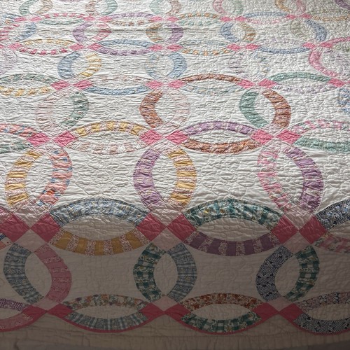 "Edredón de anillo de boda doble acolchado a mano vintage - 76"" x 92""" - Imagen 3 de 19