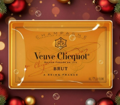 Veuve Clicquot Brut Artisanal Decoupage Glass Tray, 6'' x 10'', NEW
