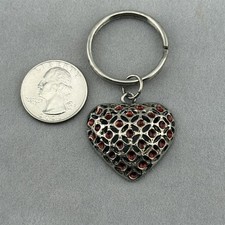 Heart Shaped Open Work Red Rhinestone Silver Tone Charm Keychain Key Ring 60795
