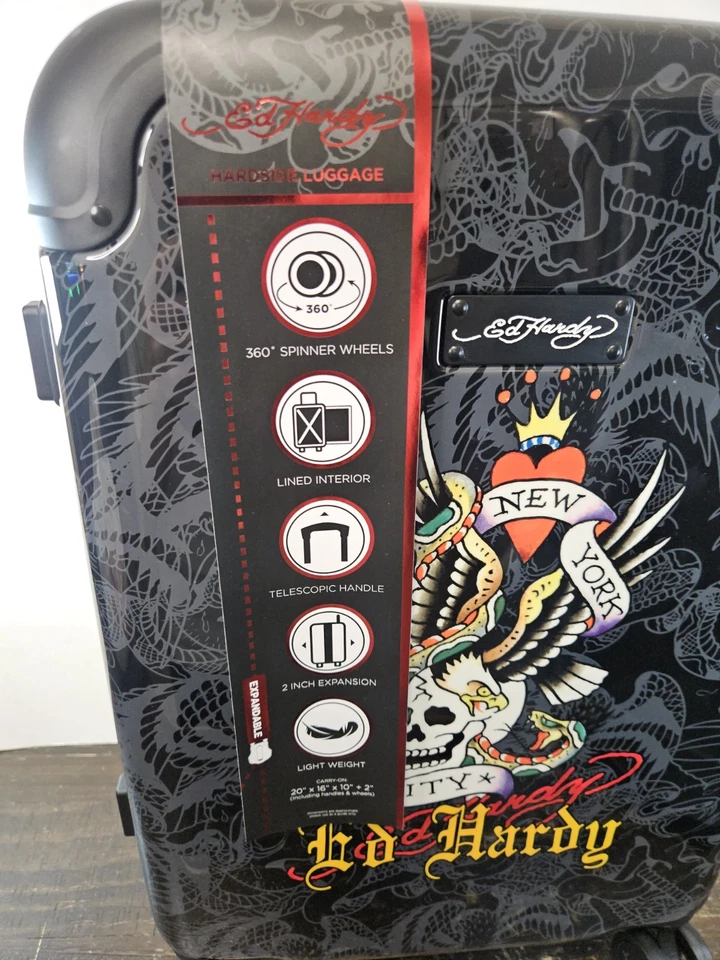Maleta de Mano Ed Hardy 20" Tatuaje a Cuadros TIGRE Giratoria Mango Retráctil Nueva con Etiquetas Foto 2 de 4