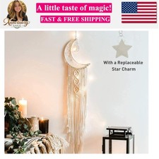 Boho Macrame Woven Wall Hanging, Crochet Crescent Moon Star Dream Catcher wit...