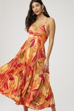 ASTR Blythe Dress Medium Orange Floral Women's Casual Summer Dress
