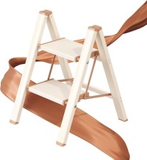 2 Step Ladder 300LB Cream Chocolate Folding Stool Non-Slip Wide Pedal
