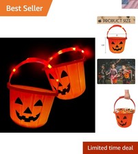 2pc Light Up Halloween Pumpkin Buckets - Plastic Jack O Lantern w/Glow in The...