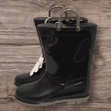 NWT Puddle Play Kids Waterproof PVC Rain Boots - Size 11 -Black
