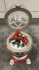 Vintage MAY Store Macys 1999 Revolving Musical Christmas Egg Cardinal Bird