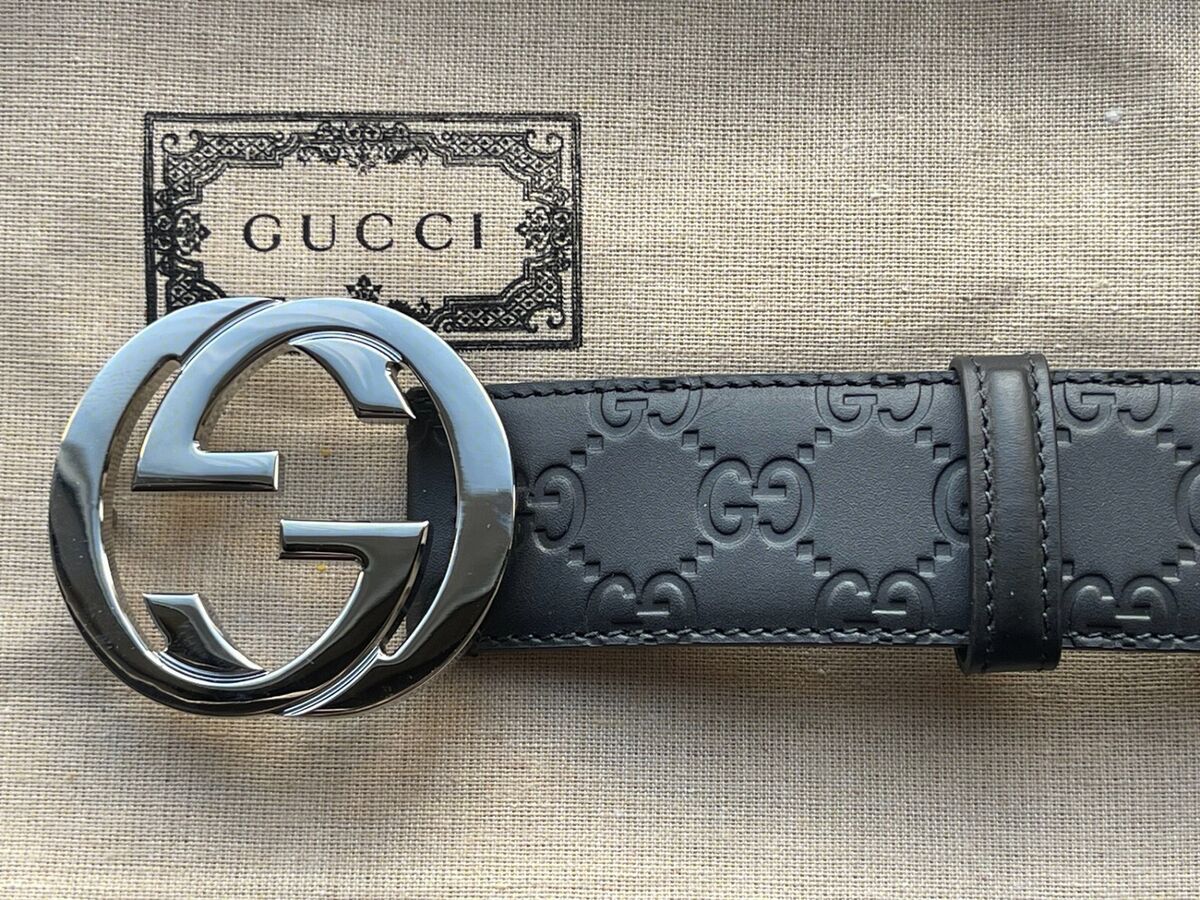 NEW! GUCCI Men's GG Logo Leather Belt Black Color 411924 NEW! GUCCI Men's GG Logo Leather Belt Black Color 411924