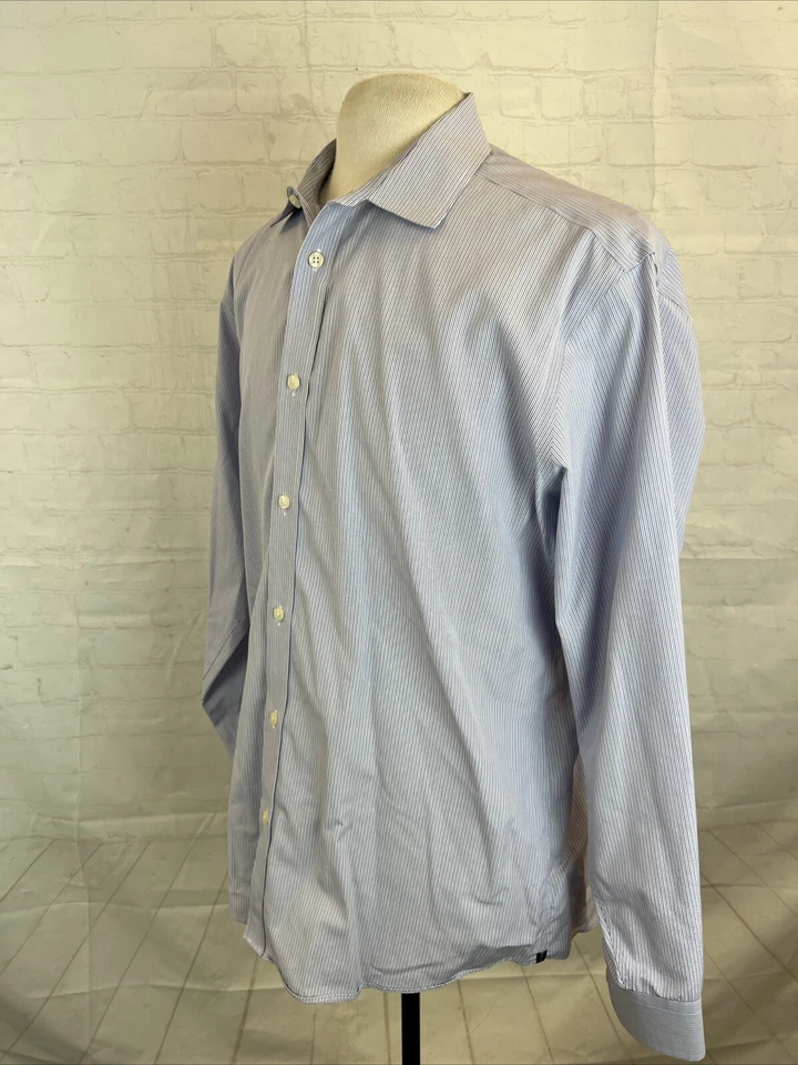 ТОНКИЙ черный коричневый 1826 мужчин фиолетовый синий в полоску хлопок платье рубашка 17,5 - 36 $98 - Изображение 3 из 4