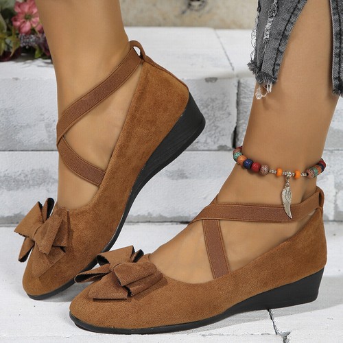 🥿🥿WOMENS SUEDE WEDDING SHOES BRIDESMAID PARTY WEDGE LOW HEEL SANDALS SIZE## - Picture 22 of 32
