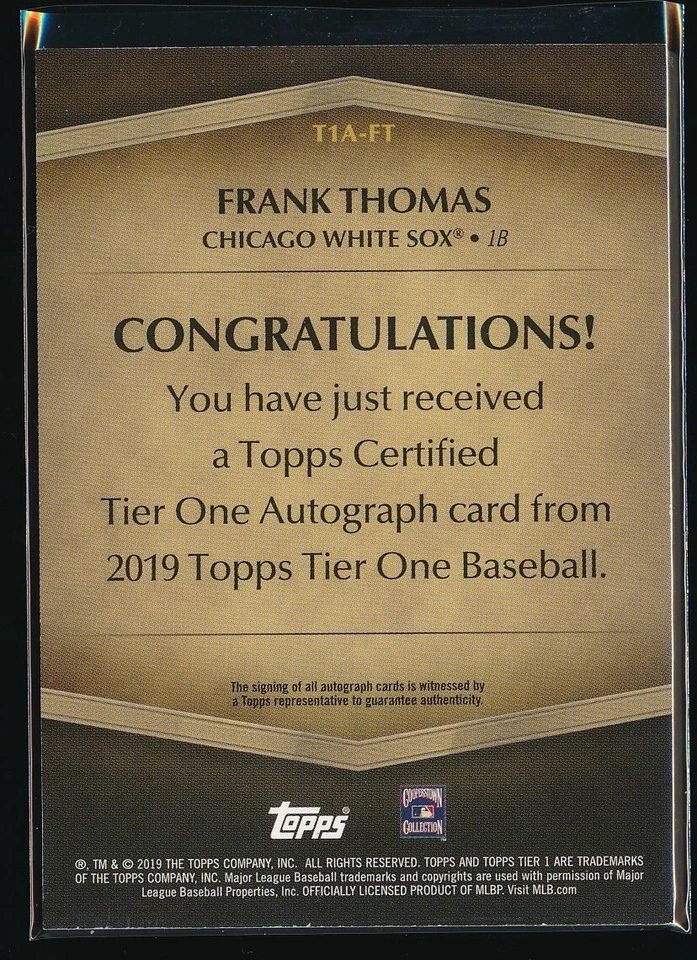 Frank Thomas 2019 Topps Tier One Rose Gold Auto 09/25 - Image 2 of 2