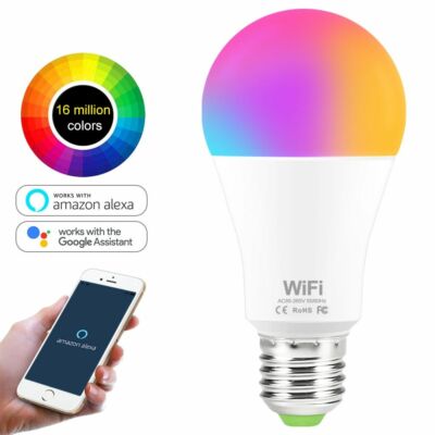 WiFi Smart LED RGB Glühbirne 15W dimmbar Alexa Google Home Control Smartphone 