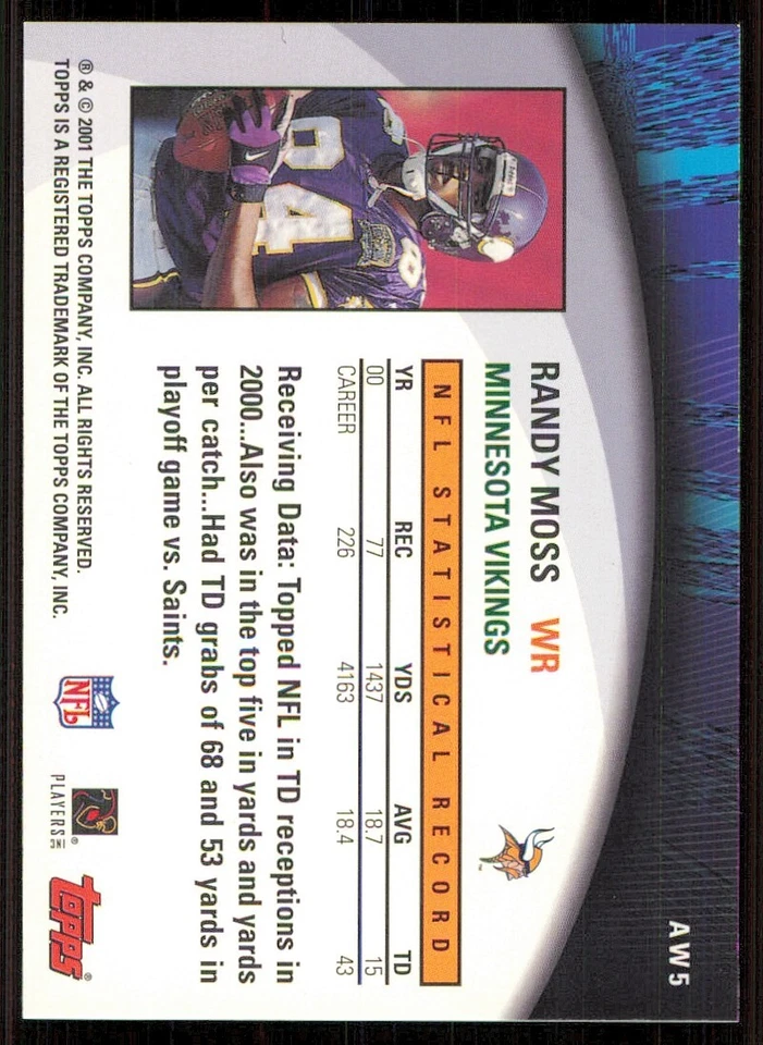2001 Topps Own the Game #AW5 Randy Moss - Image 2 of 2