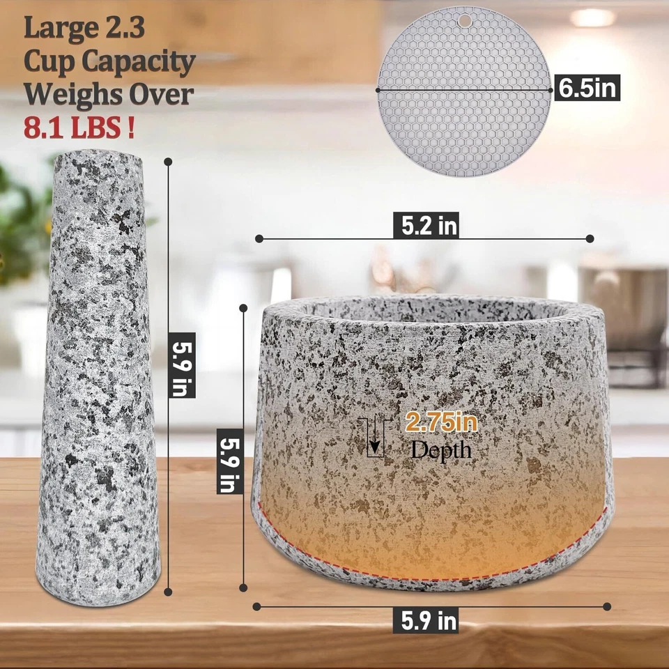 Juego grande de mortero y mortero con almohadilla de silicona antiarañazos, 2,3 tazas, mortero de 6" Foto 2 de 4