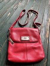 DKNY SOFT LEATHER W/LOGO PLAQUE MESSENGER CROSS BODY SHOULDER BAG Red vintage K