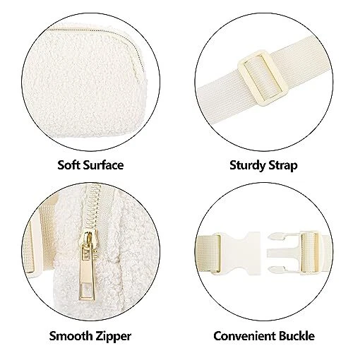 Fleece Belt Bag with Fleece Fanny Pack Beige 1 Pack Fleece Fanny Pack
