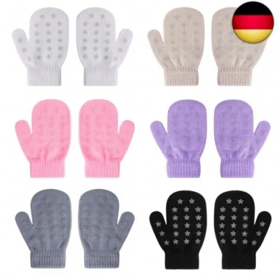 QKURT Kleinkind-Fäustlinge, 6 Paar Winter-warme Strick-Streifen-Handschuhe