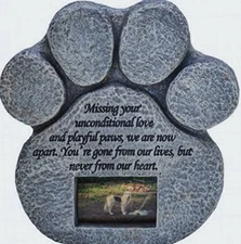 Dog Memorial Stone - Paw Print Pet Memorial Features a Photo Frame Pet Loss Gift