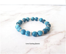 Mens Turquoise Blue Stretch Bracelet Apatite Gemstone 10mm beads