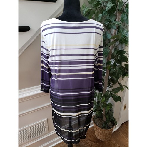Alfani Top Blouse Women's Size XL White & Purple Striped Long Sleeve Round Neck - Picture 10 of 14