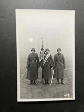 Mint Germany Postcard Military Soldier WWII RPPC Flag Sword