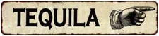 Tequila Right Hand Pointer Distressed Metal Sign Chic Décor 4x18 104180005025