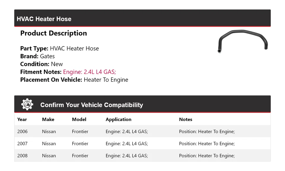 Para Nissan Frontier 2006-2008 HVAC calentador manguera calentador a puertas del motor 2007 Foto 2 de 4