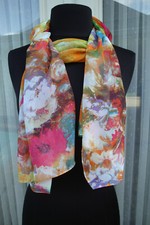 Watercolor Chiffon Oblong Scarf / Wrap 20  x62  , NWOT