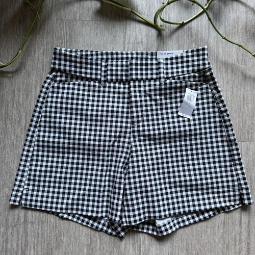 Old Navy High Rise Pixie Shorts NWT Women's 0 Gingham Check Black White 26x5