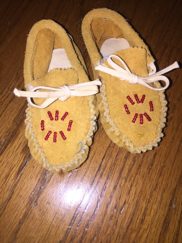 Винтажные мокасины кожаные туфли из бисера AMERICAN INDIAN ручной работы мальчиков девочек размер 5 - Изображение 2 из 4