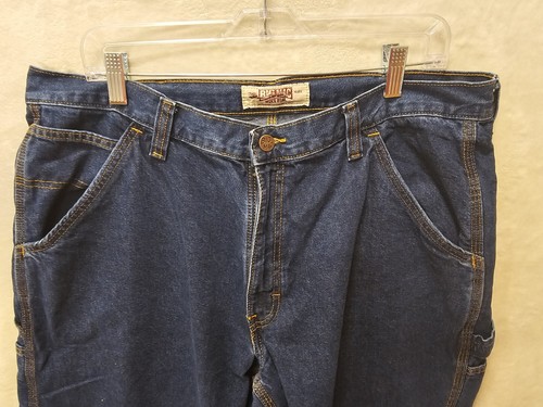 VINTAGE Big Mac Jeans Mens 38x30 Carpenter Orange Stitched Dark Wash Denim - Picture 5 of 17